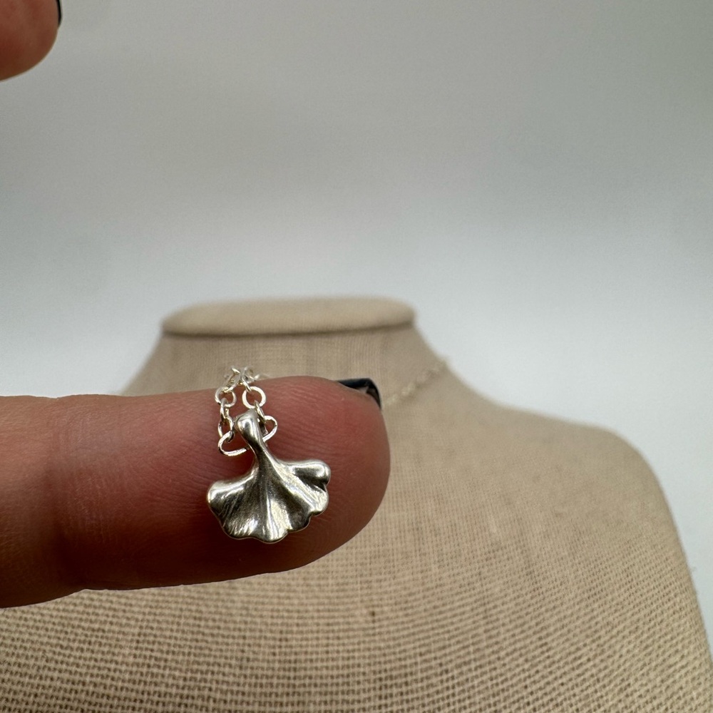 Dainty Silver Ginkgo Pendant Necklace